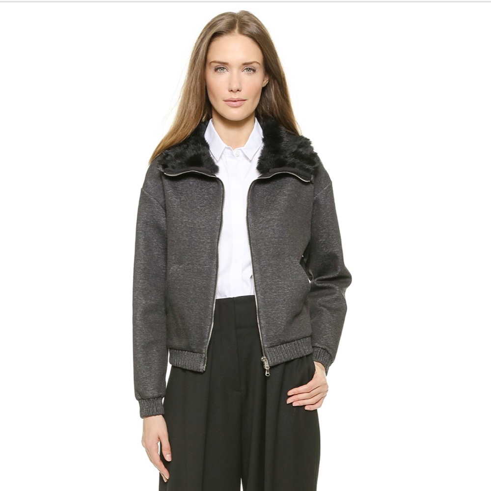 3.1 Phillip Lim Grey Coat with Fur Collar